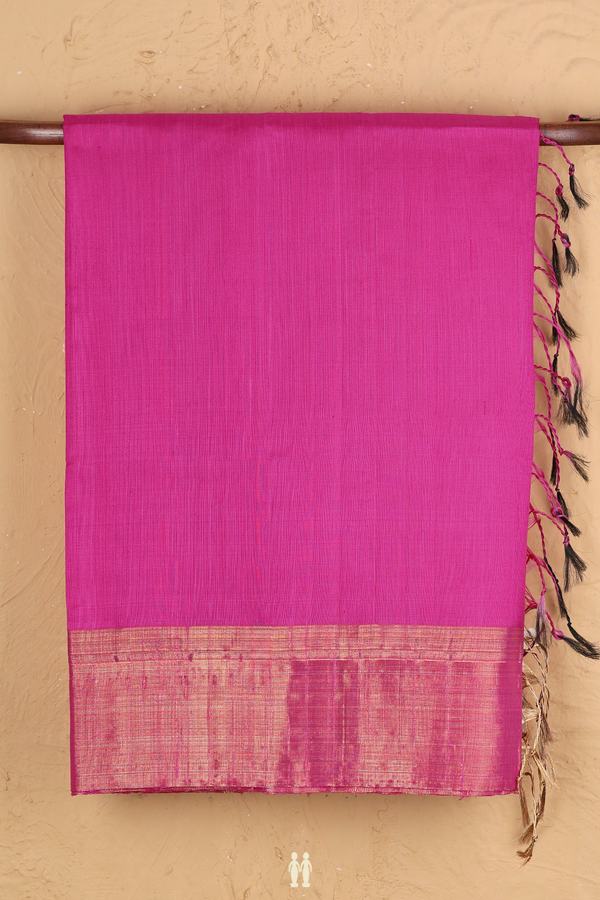 Raw Silk Saree In Dark Pink With Bavanchi Border