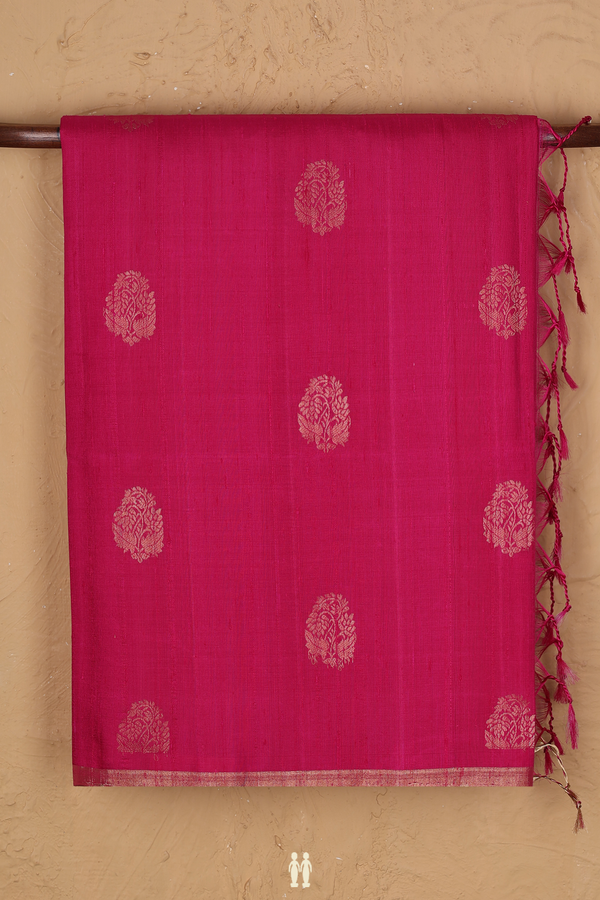 Raw Silk Saree In Dark Pink With Floral Motifs