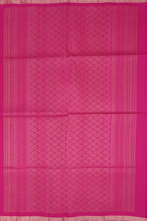 Raw Silk Saree In Dark Pink With Floral Motifs