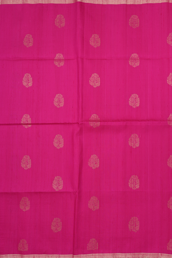 Raw Silk Saree In Dark Pink With Floral Motifs