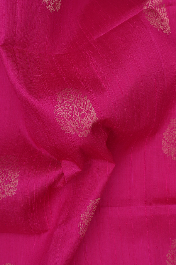 Raw Silk Saree In Dark Pink With Floral Motifs