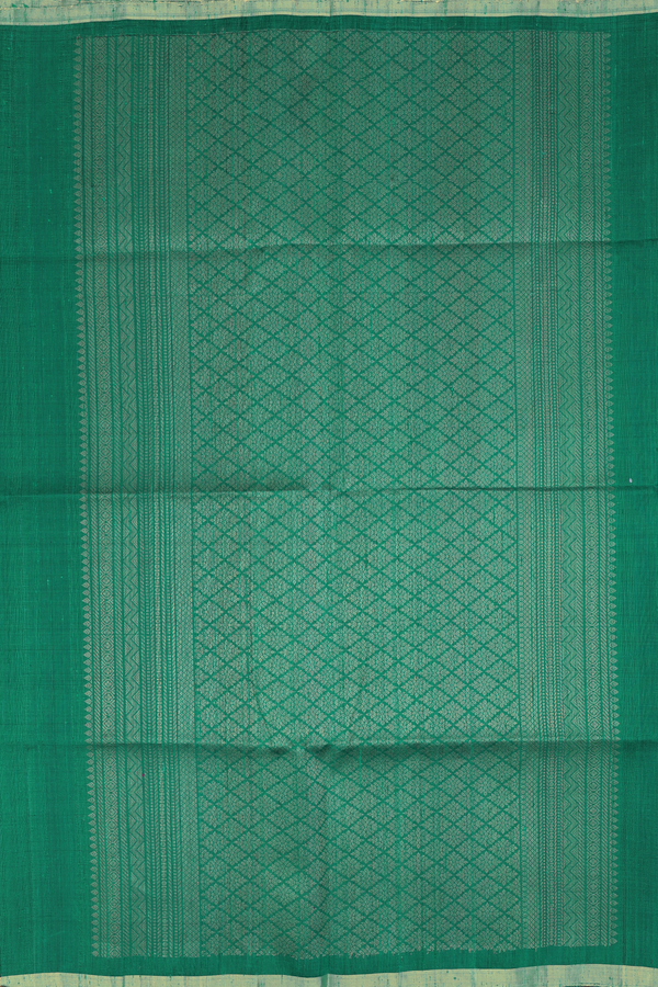 Raw Silk Saree In Emerald Green With Floral Motifs