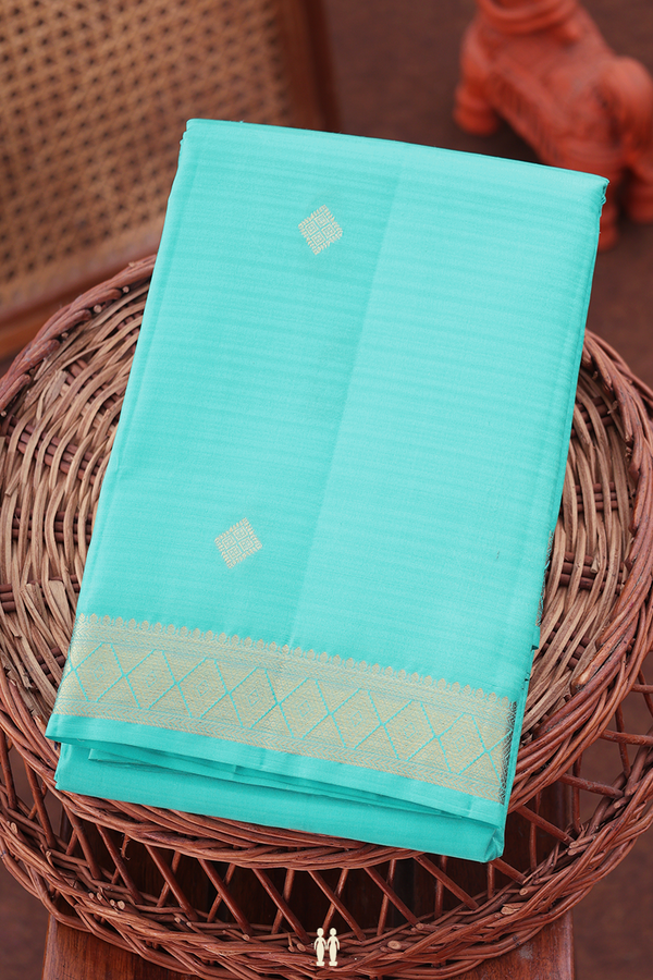 Kanchipuram Silk Saree In Light Blue With Diamond Buttas