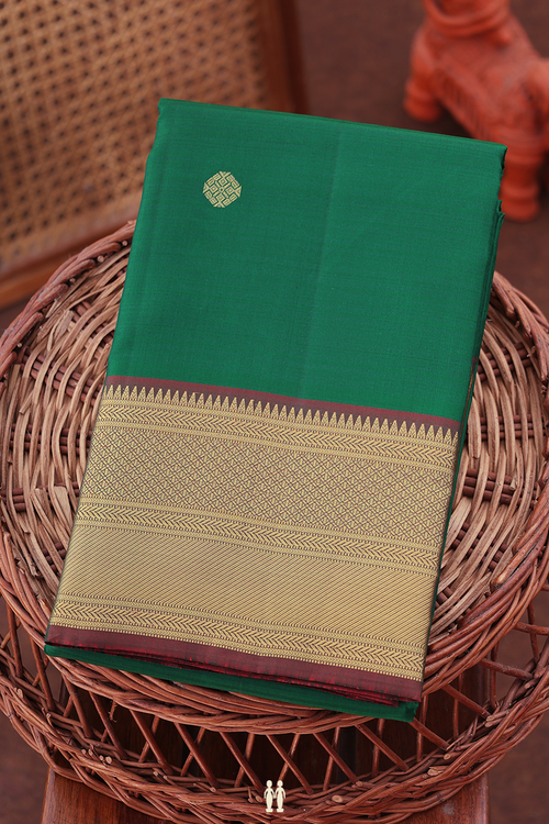Kanchipuram Silk Saree In Forest Green With Zari Buttas