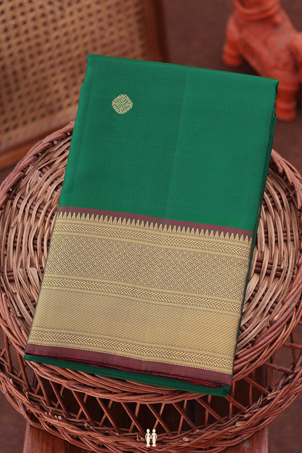 Kanchipuram Silk Saree In Forest Green With Zari Buttas