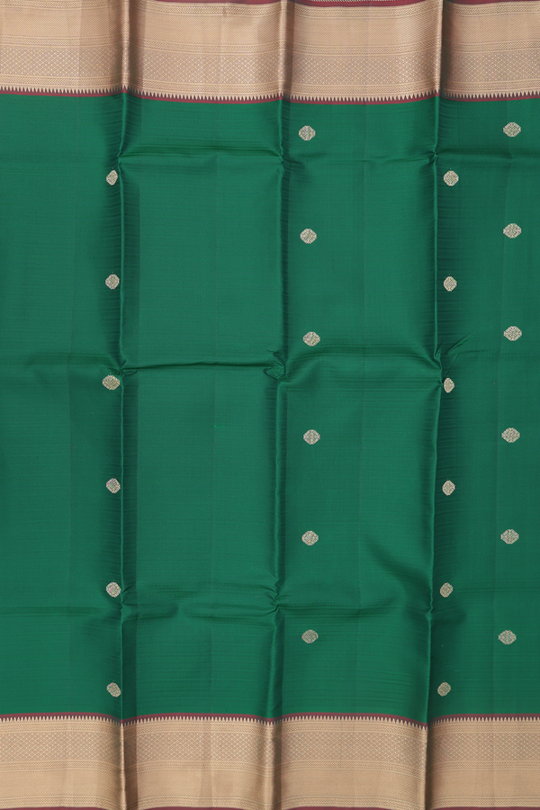 Kanchipuram Silk Saree In Forest Green With Zari Buttas