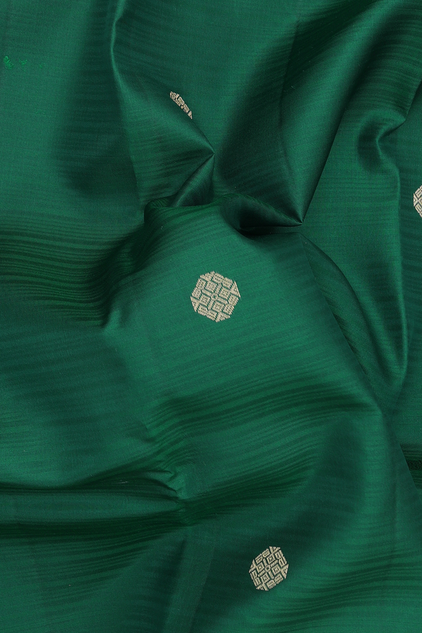 Kanchipuram Silk Saree In Forest Green With Zari Buttas