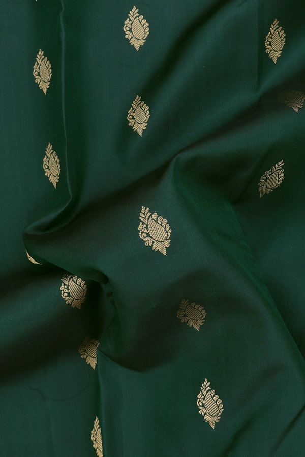 Kanchipuram Silk Saree In Dark Green With Paisley Buttas