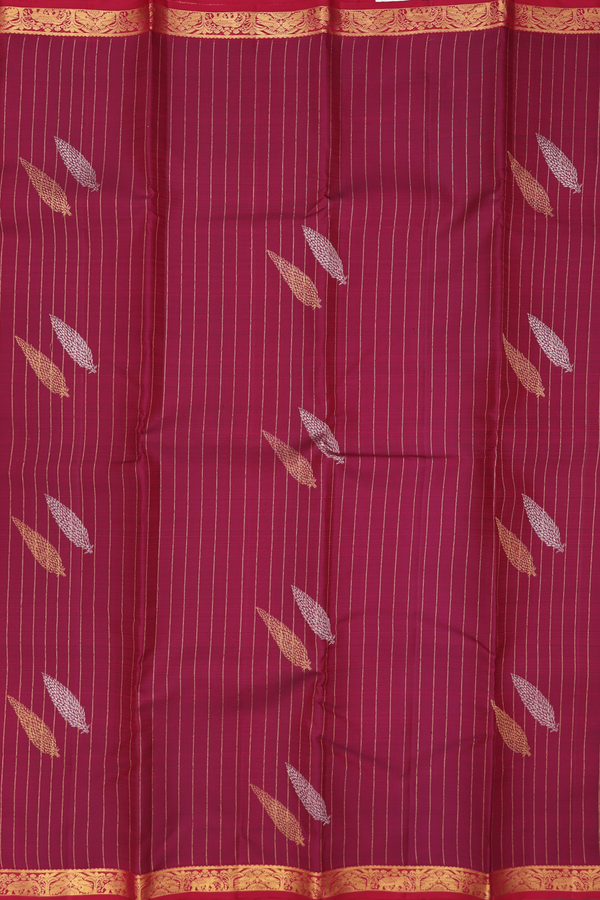 Kanchipuram Silk Saree In Burgundy Red With Stripes Design