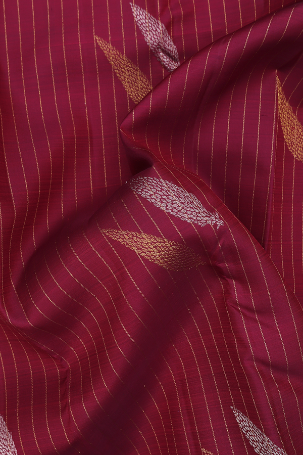 Kanchipuram Silk Saree In Burgundy Red With Stripes Design