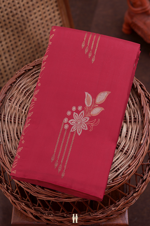 Kanchipuram Silk Saree In Crimson Red With Floral Design