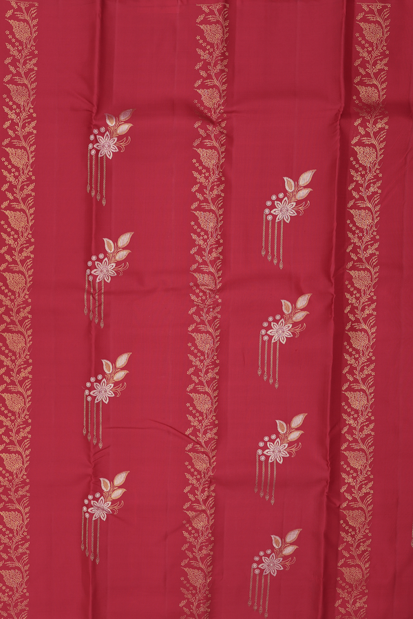 Kanchipuram Silk Saree In Crimson Red With Floral Design