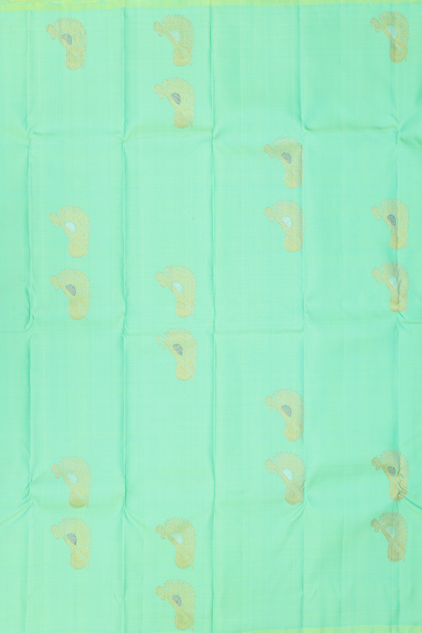 Kanchipuram Silk Saree In Mint Green With Zari Motifs