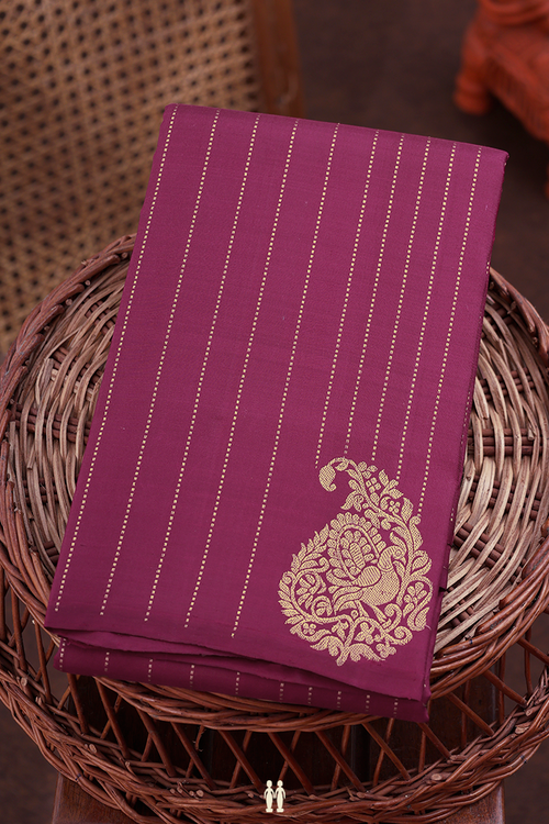 Kanchipuram Silk Saree In Berry Purple With Stripes Design