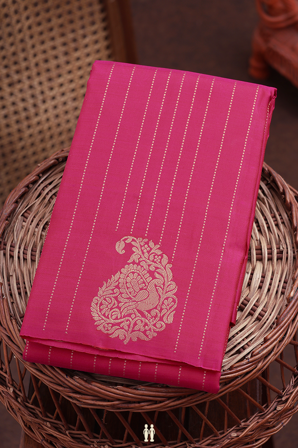 Kanchipuram Silk Saree In Dark Pink With Stripes Design