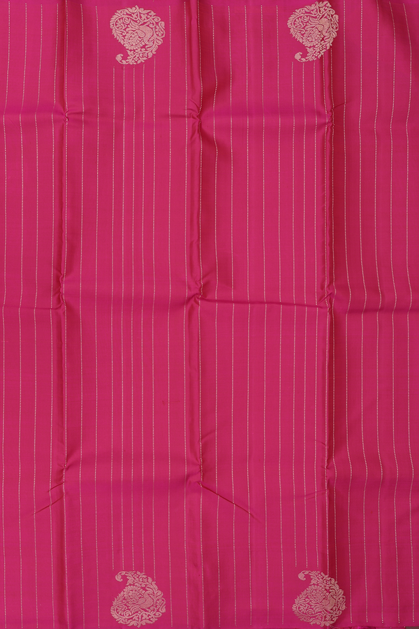 Kanchipuram Silk Saree In Dark Pink With Stripes Design