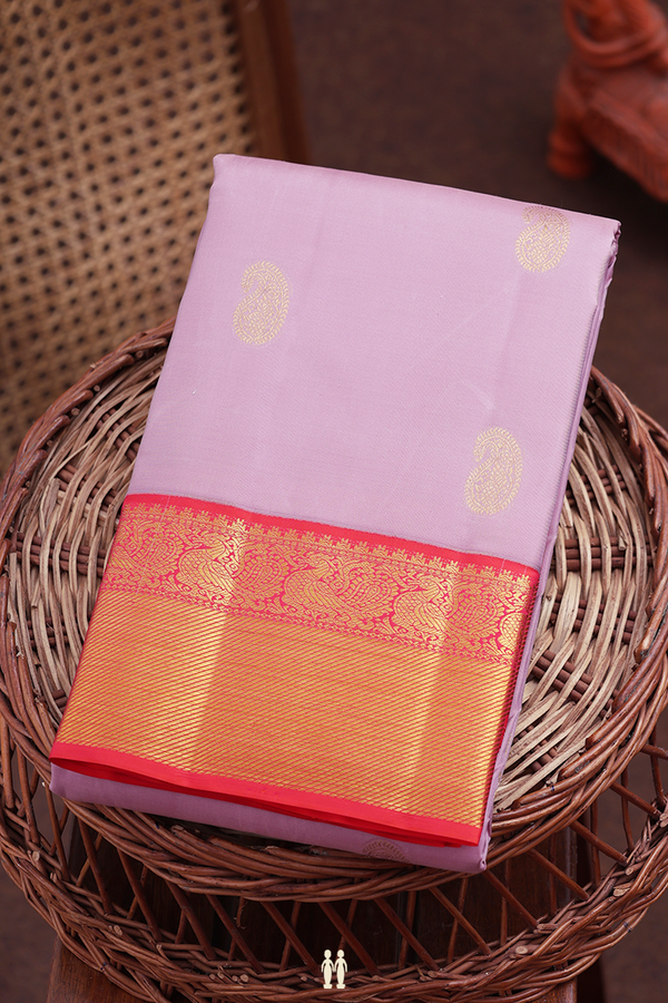 Kanchipuram Silk Saree In Pastel Purple With Paisley Buttas
