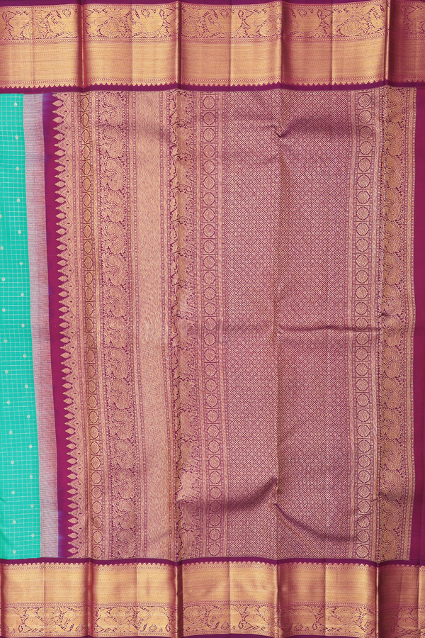 Kanchipuram Silk Saree In Aqua Green With Checks Design