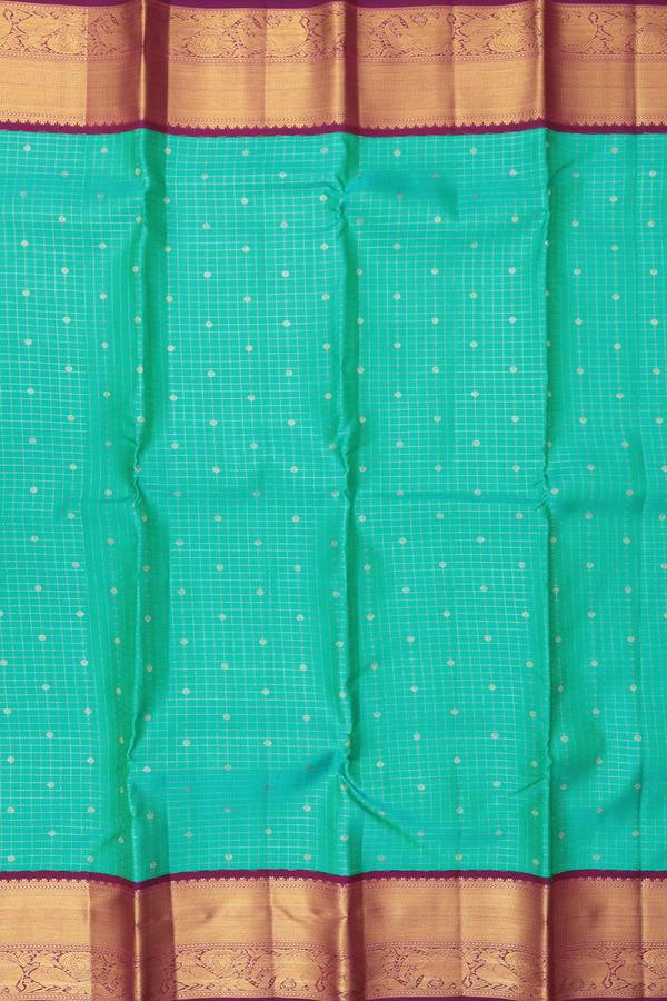 Kanchipuram Silk Saree In Aqua Green With Checks Design