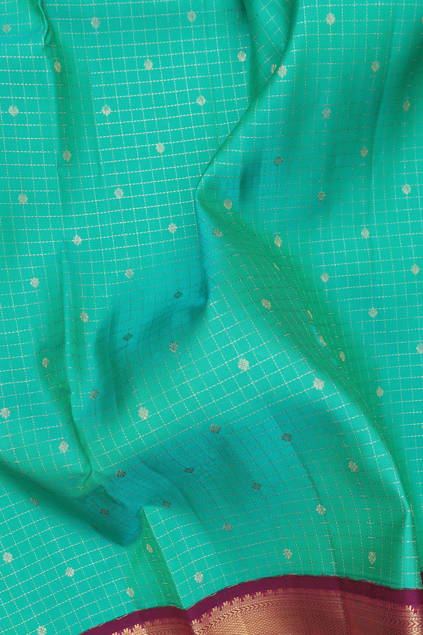 Kanchipuram Silk Saree In Aqua Green With Checks Design