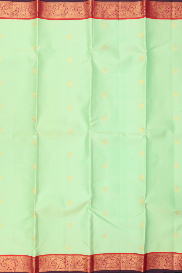 Kanchipuram Silk Saree In Mint Green With Peacock Buttas