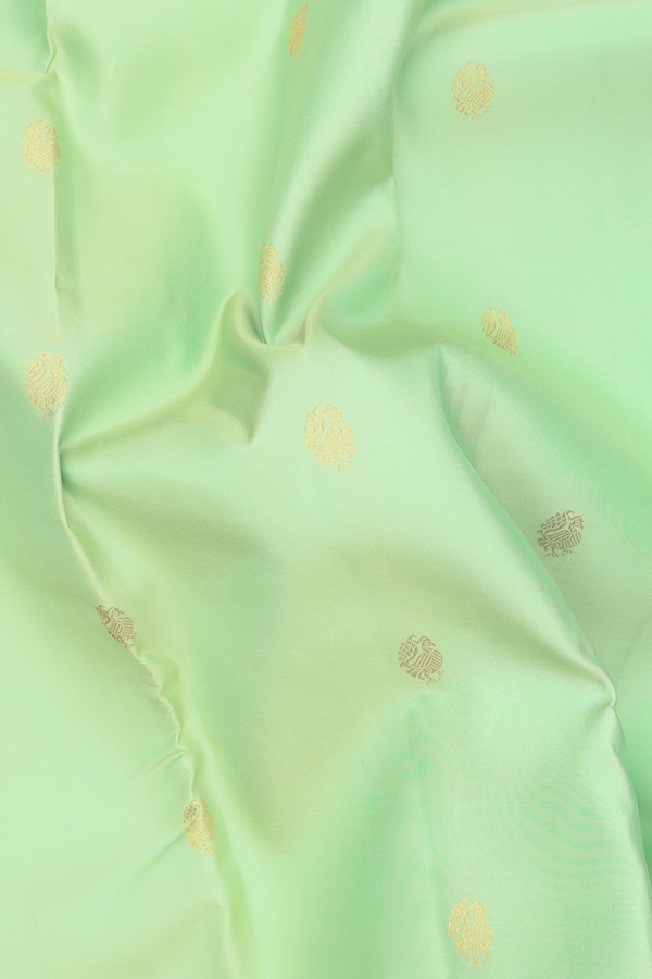 Kanchipuram Silk Saree In Mint Green With Peacock Buttas