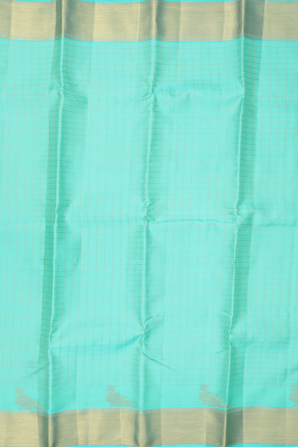 Kanchipuram Silk Saree In Tiffany Blue With Checks Design