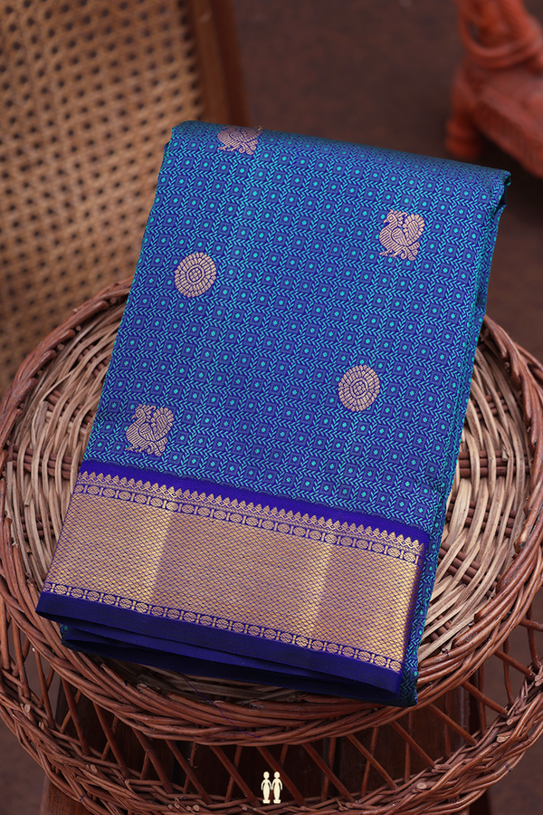 Kanchipuram Silk Saree In Royal Blue With Jacquard Pattern