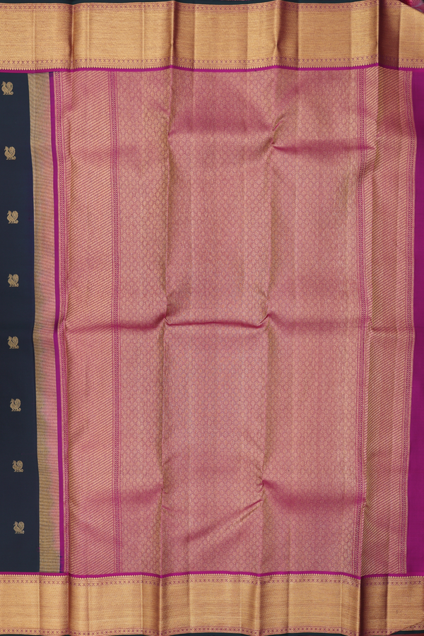 Kanchipuram Silk Saree In Dark Green With Peacock Buttas