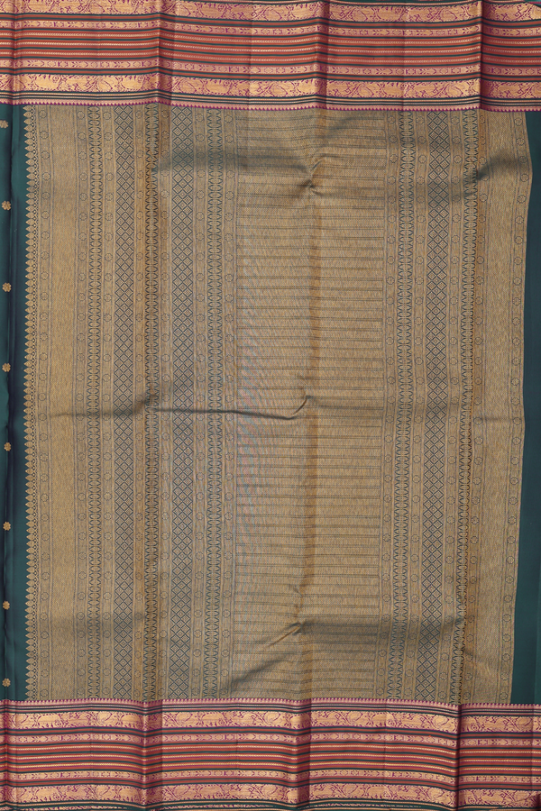 Kanchipuram Silk Saree In Dark Green With Floral Buttas