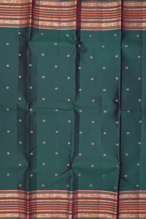 Kanchipuram Silk Saree In Dark Green With Floral Buttas