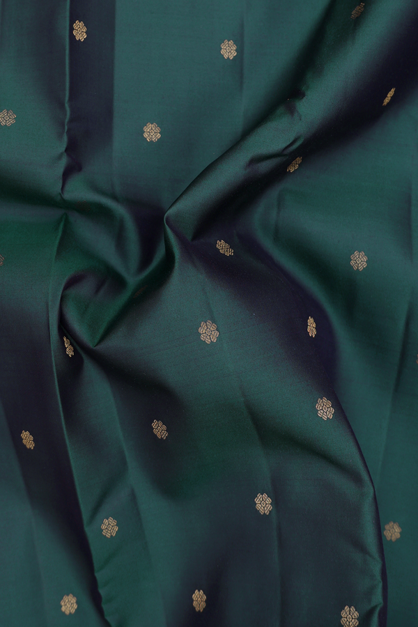 Kanchipuram Silk Saree In Dark Green With Floral Buttas