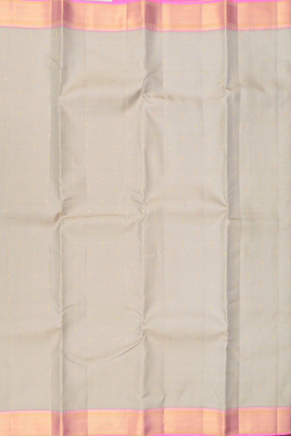 Kanchipuram Silk Saree In Pastel Khaki With Zari Buttis