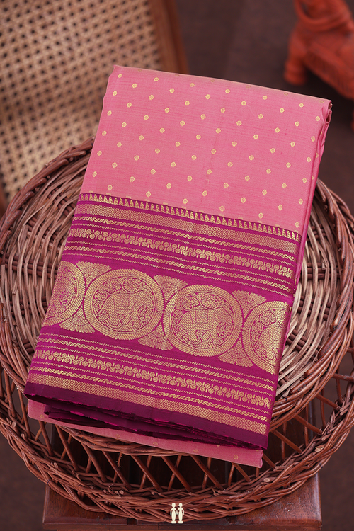 Kanchipuram Silk Saree In Dusty Pink With Zari Buttis