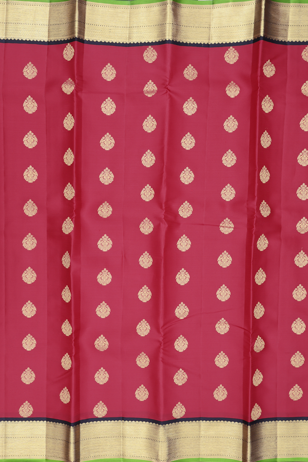 Kanchipuram Silk Saree In Rose Red With Zari Buttas