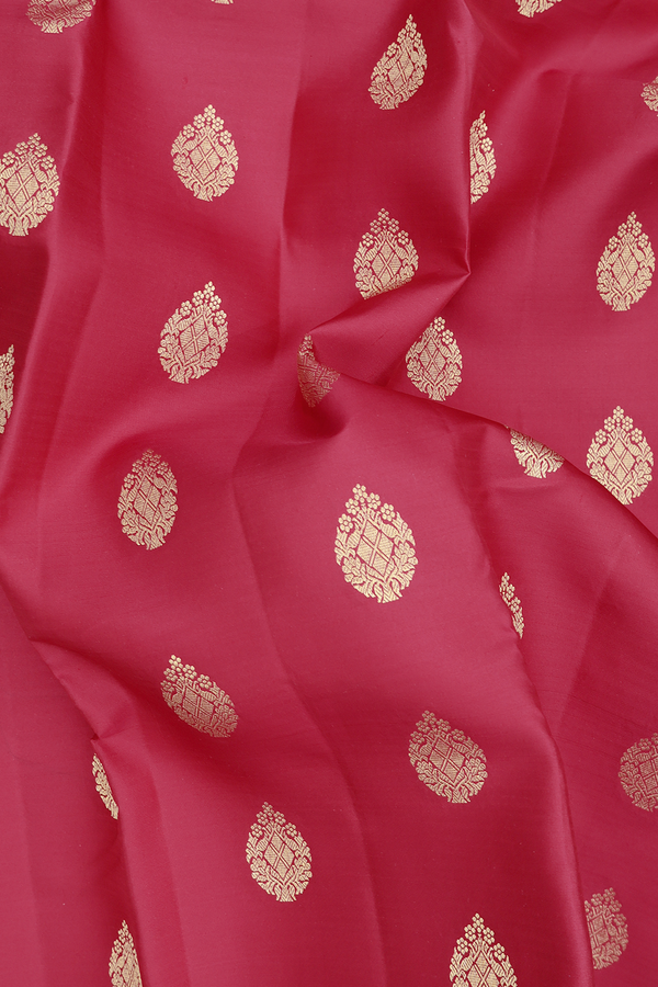 Kanchipuram Silk Saree In Rose Red With Zari Buttas