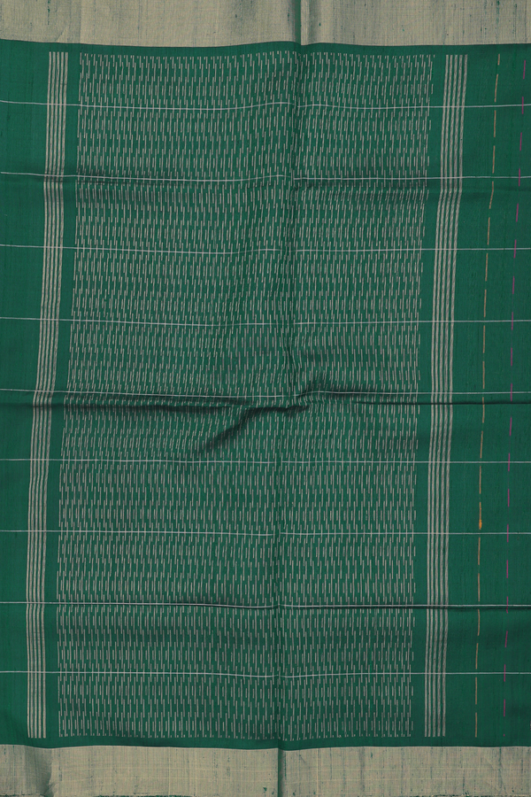 Raw Silk Saree In Forest Green With Stripes Design