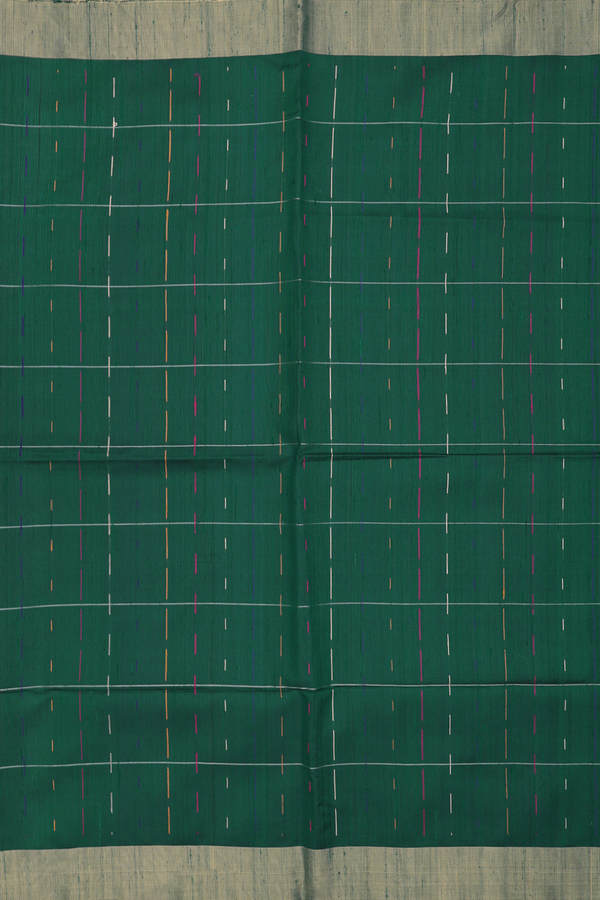 Raw Silk Saree In Forest Green With Stripes Design