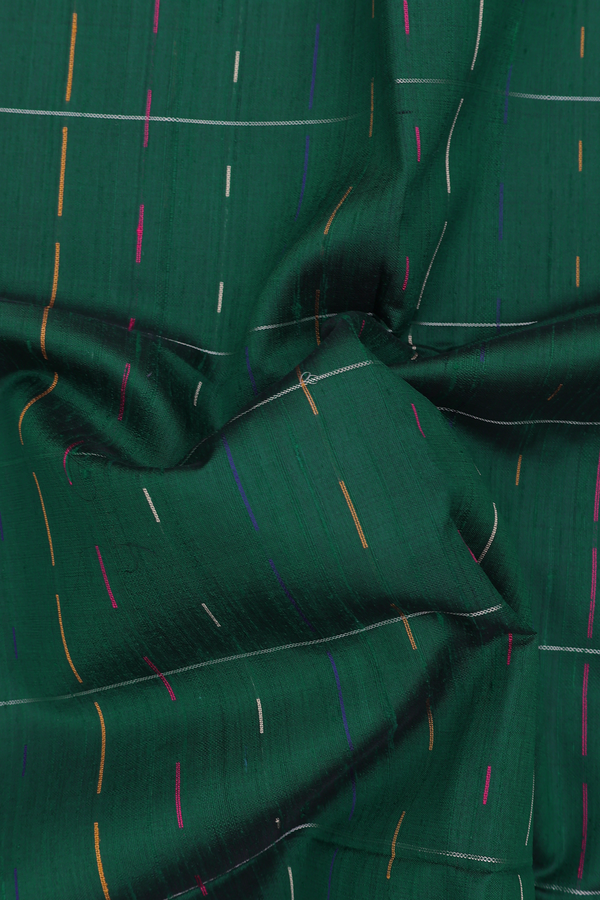 Raw Silk Saree In Forest Green With Stripes Design