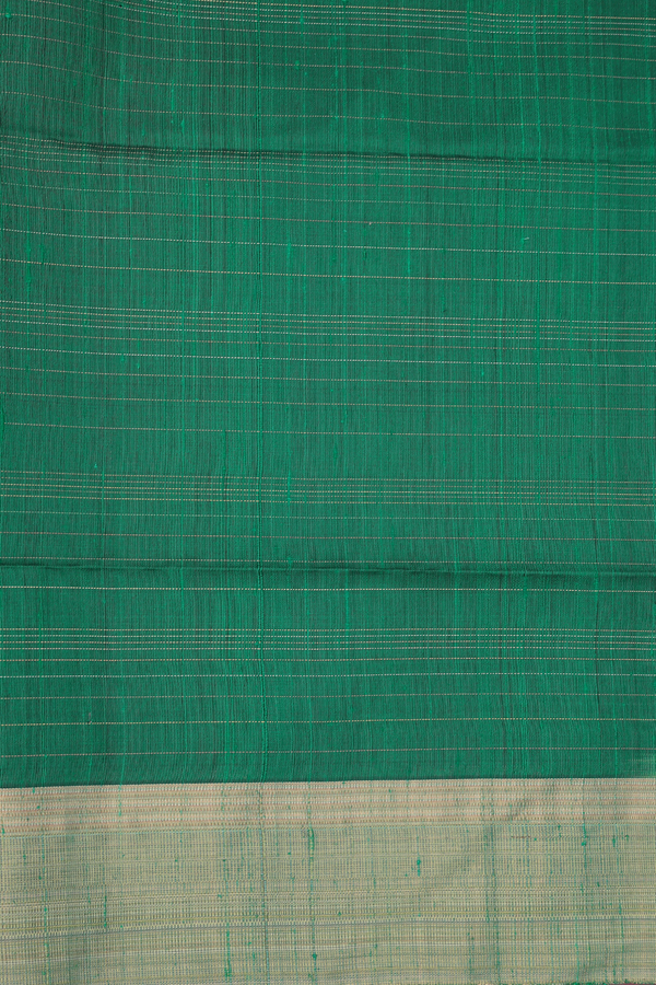 Raw Silk Saree In Emerald Green With Checks Design