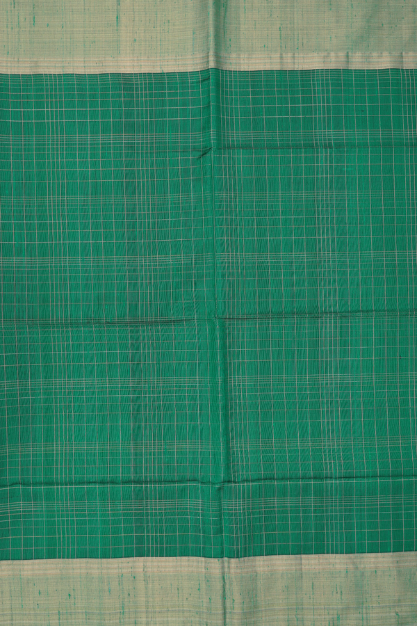 Raw Silk Saree In Emerald Green With Checks Design