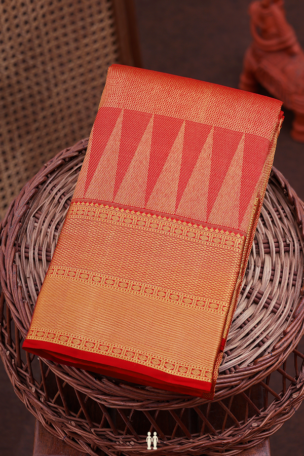 Kanchipuram Silk Saree In Scarlet Red With Brocade Design