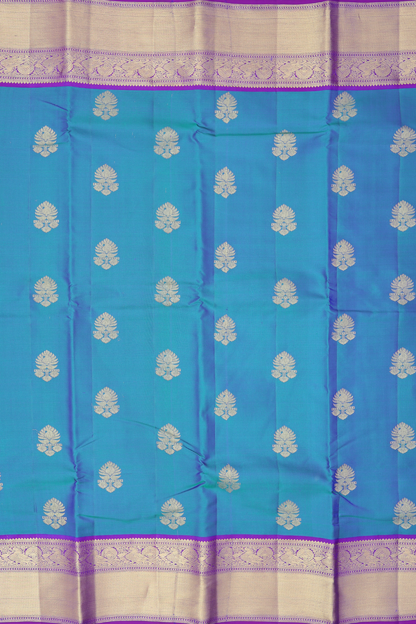 Kanchipuram Silk Saree In Cobalt Blue With Zari Buttas
