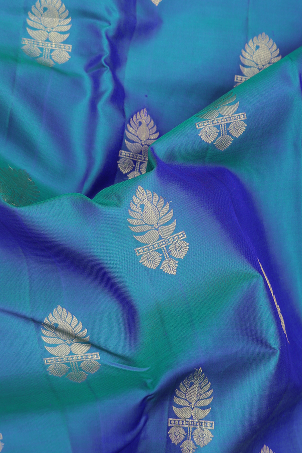 Kanchipuram Silk Saree In Cobalt Blue With Zari Buttas