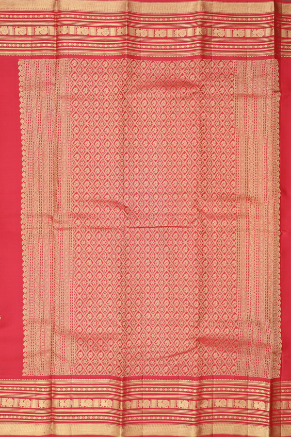 Kanchipuram Silk Saree In Scarlet Red With Zari Buttas
