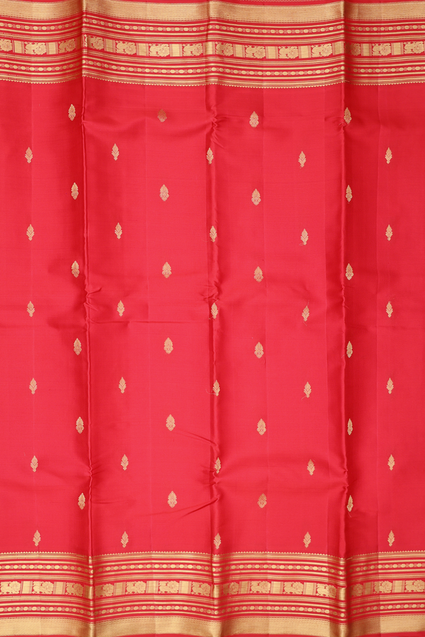 Kanchipuram Silk Saree In Scarlet Red With Zari Buttas