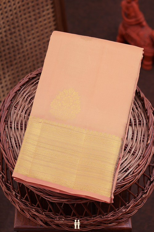 Kanchipuram Silk Saree In Blush Orange With Zari Motifs