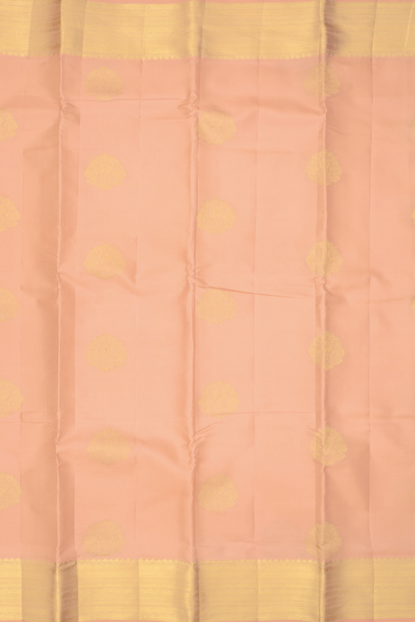Kanchipuram Silk Saree In Blush Orange With Zari Motifs