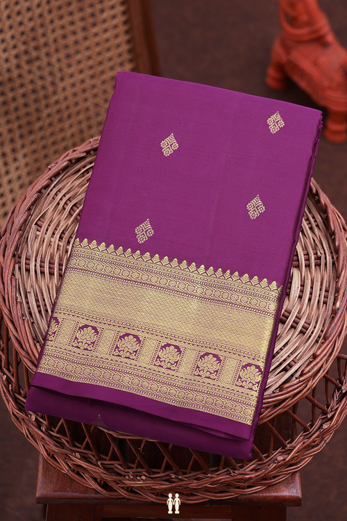 Kanchipuram Silk Saree In Purple With Zari Buttas