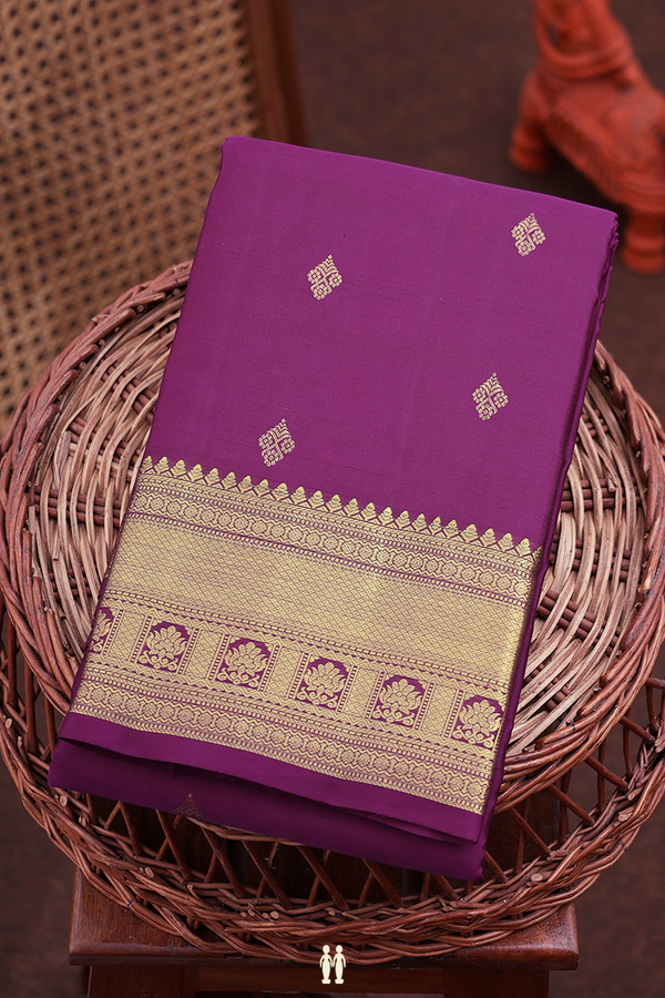 Kanchipuram Silk Saree In Purple With Zari Buttas